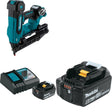 Makita XNB06Z Angled Finish Nailer Kit W/ BL1850BDC1 Starter Pack and FREE BL1860B 6.0Ah Battery