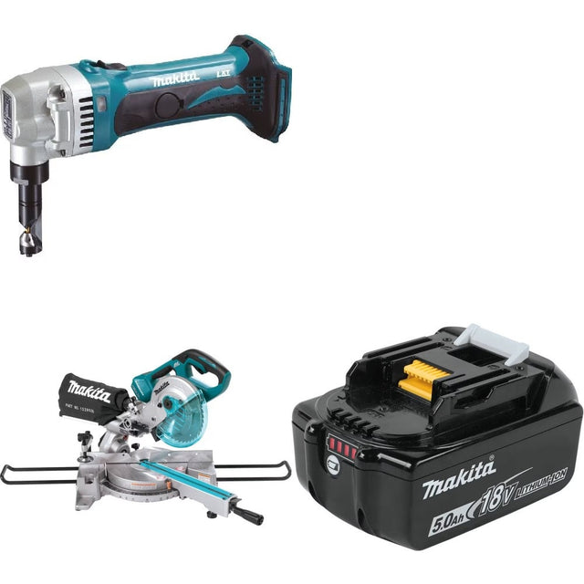 Makita XNJ01Z Nibbler Kit W/ XSL02Z Miter Saw and FREE BL1850B Battery