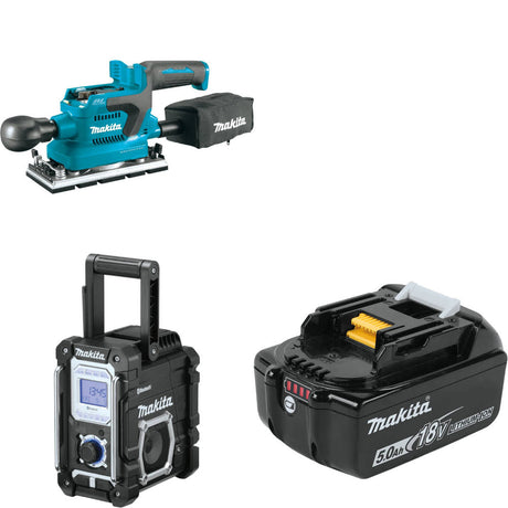 Makita XOB03Z 18V LXT Sander W/ XRM06B 18V Radio, Bare & FREE 18V 5Ah Battery