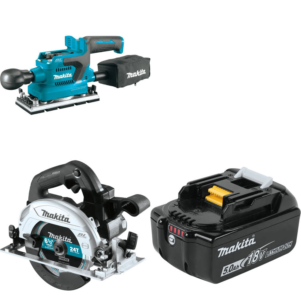 Makita XOB03Z 18V LXT Sander, Bare W/ XSH04ZB 18V Circ Saw & FREE 18V Battery