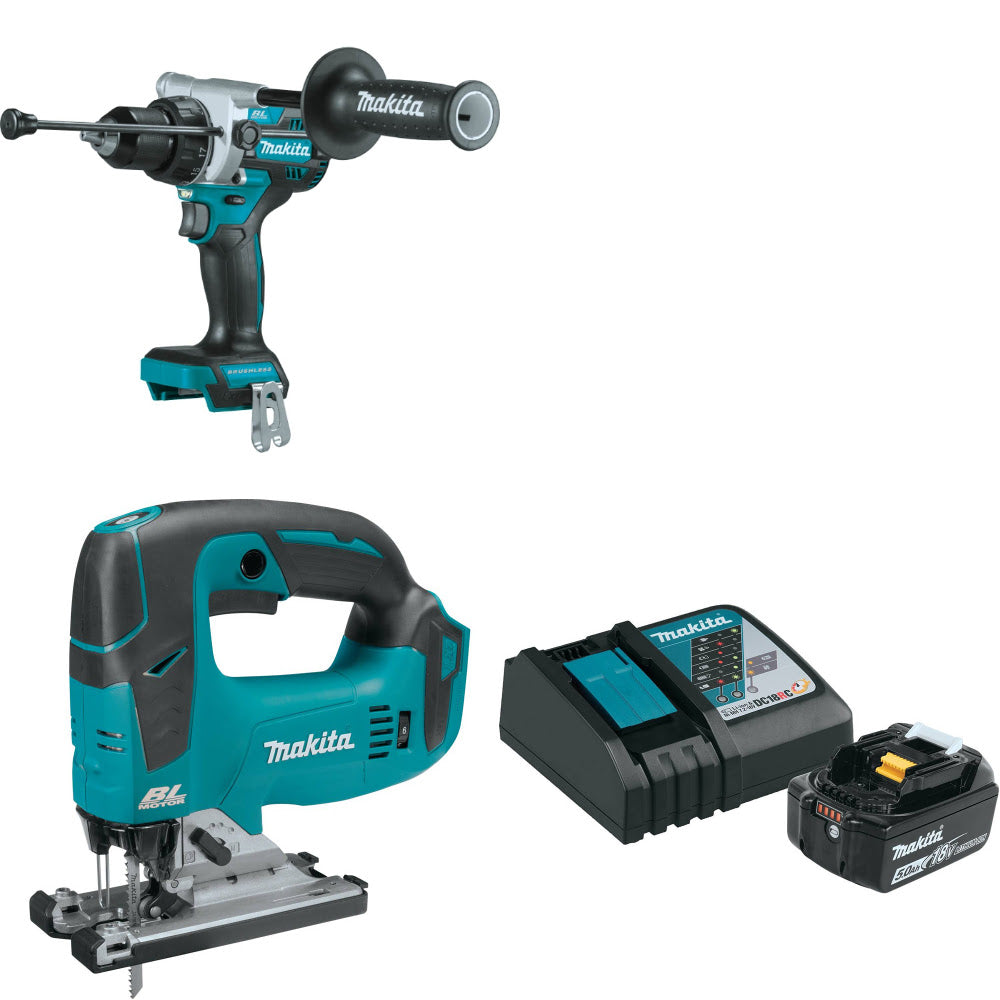 Makita XPH14Z 18V Hammer Driver-Drill W/ XVJ02Z 18V Jig Saw & FREE Starter Pack