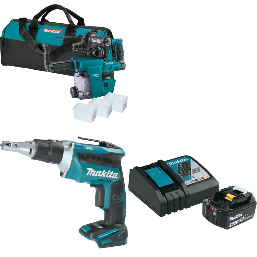 Makita XRH01ZWX 18V Rotary Hammer W/ XSF03Z 18V Screwdriver  & FREE Starter Pack