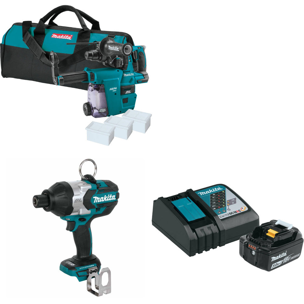 Makita XRH01ZWX 18V Rotary Hammer W/ XWT09Z Impact Wrench & FREE Starter Pack