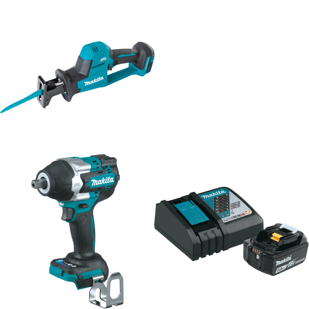 Makita XRJ08Z 18V LXT Recip Saw W/ XWT18Z 18V Impact Wrench & FREE Starter Pack