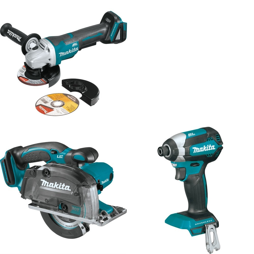 Makita XSC03Z Metal Cutting Saw W/ XAG11Z Angle Grinder and FREE XDT13Z Impact Driver