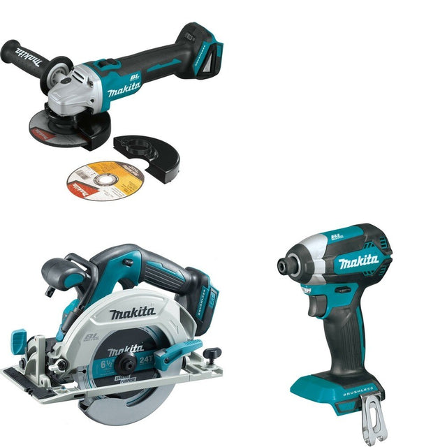 Makita XSH03Z Circular Saw W/ XAG09Z Angle Grinder and FREE XDT13Z Impact Driver