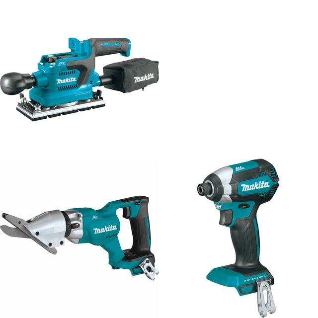 Makita XSJ05Z Fiber Cement Shear W/ XOB03Z Finishing Sander and FREE XDT13Z Impact Driver