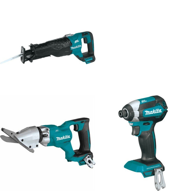 Makita XSJ05Z Fiber Cement Shear W/ XRJ05Z Recipro Saw and FREE XDT13Z Impact Driver