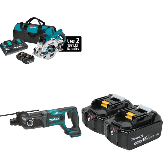 Makita XSR01PT Rear Handle Saw Kit W/ XRH04Z Rotary Hammer and FREE BL1850B-2 Batteries