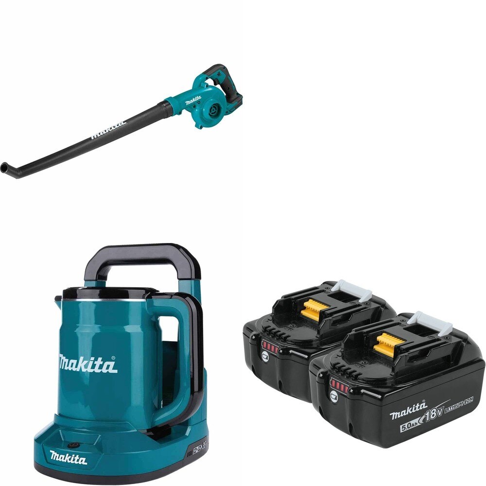 Makita XTK01Z Hot Water Kettle W/ XBU06Z Floor Blower and BL1850B-2 5.0Ah Battery, 2 Pack