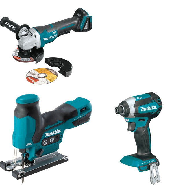 Makita XVJ05Z Jig Saw W/ XAG11Z Angle Grinder and FREE XDT13Z Impact Driver
