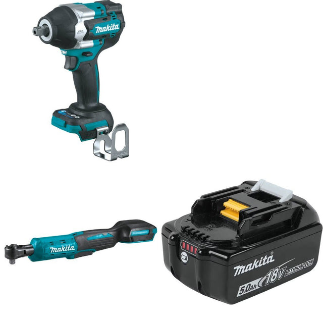 Makita XWT18Z Midâ€‘Torque Impact Wrench Kit W/ XRW01Z Ratchet and FREE BL1850B Battery
