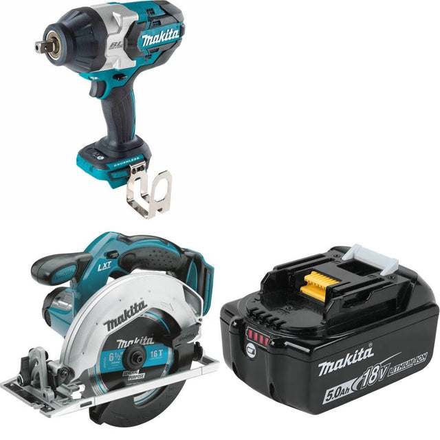 Makita XWT19Z Impact Wrench Kit W/ XSS02Z Circular Saw and FREE BL1850B Battery