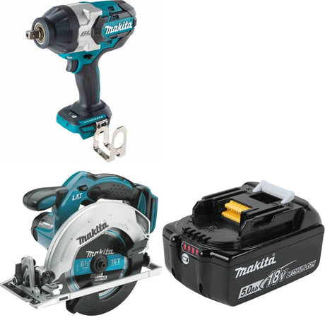 Makita XWT19Z Impact Wrench Kit W/ XSS02Z Circular Saw and FREE BL1850B Battery