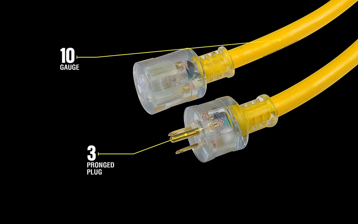 Yellow Jacket 2805 10/3 Heavy-Duty 15-Amp SJTW Contractor Extension Cord with Lighted End, 50-Feet - 7