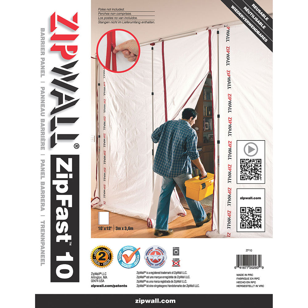 ZipWall Dust Barrier System ZF10 ZipFast Reusable Barrier Panels 10' Panel