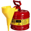 Justrite 7120110 2 Gallon, 9.50" OD x 13.75" H Galvanized Steel Type I Red Safety Can With Funnel