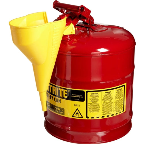 Justrite 7150110 5 Gallon OSHA Red Safety Gas Can w/Funnel Type I