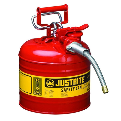 Justrite 7220120 2 Gallon Type II Red Safety Can With Hose