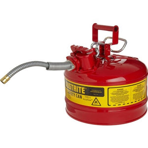 Justrite 7225120 AccuFlow 2.5 Gallon, 11.75" OD x 12" H Galvanized Steel Type II Red Safety Can With 5/8" Flexible Spout