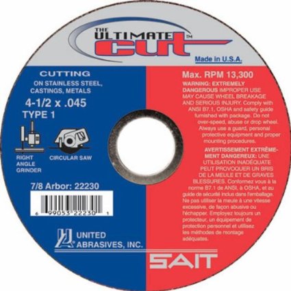 Sait 22230 4-1/2" X .045 X 7/8" Ultimate Cutoff Wheel (Stainless+Steel,Castings Type 1)