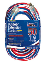 Voltec 05-00158-US 50FT 12/3 SJTW Red/White/Blue Extension Cord w/Lighted End