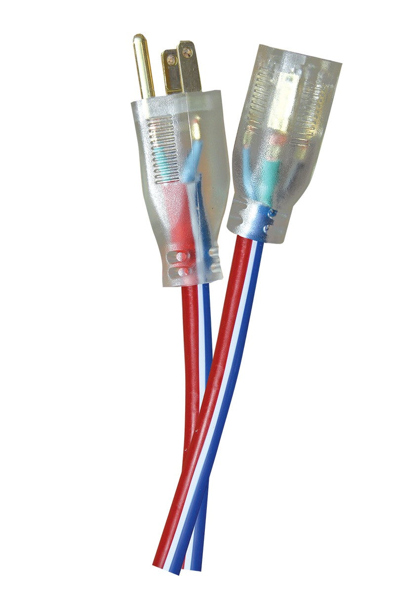 Voltec 05-00158-US 50FT 12/3 SJTW Red/White/Blue Extension Cord w/Lighted End - 3