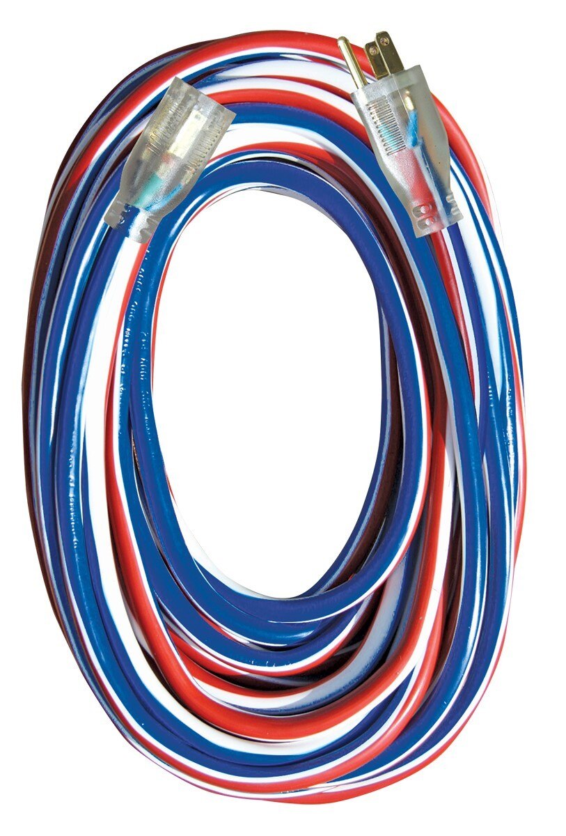 Voltec 05-00159-US 100FT 12/3 SJTW Red/White/Blue Extension Cord w/Lighted End